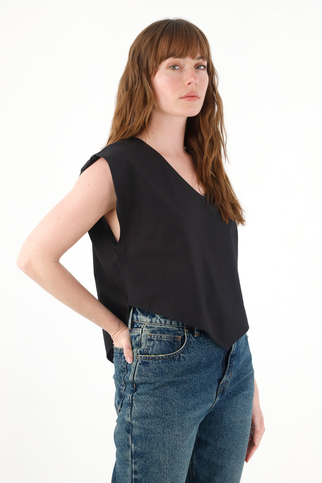 Women's Black V-Neck Sleeveless Shirt