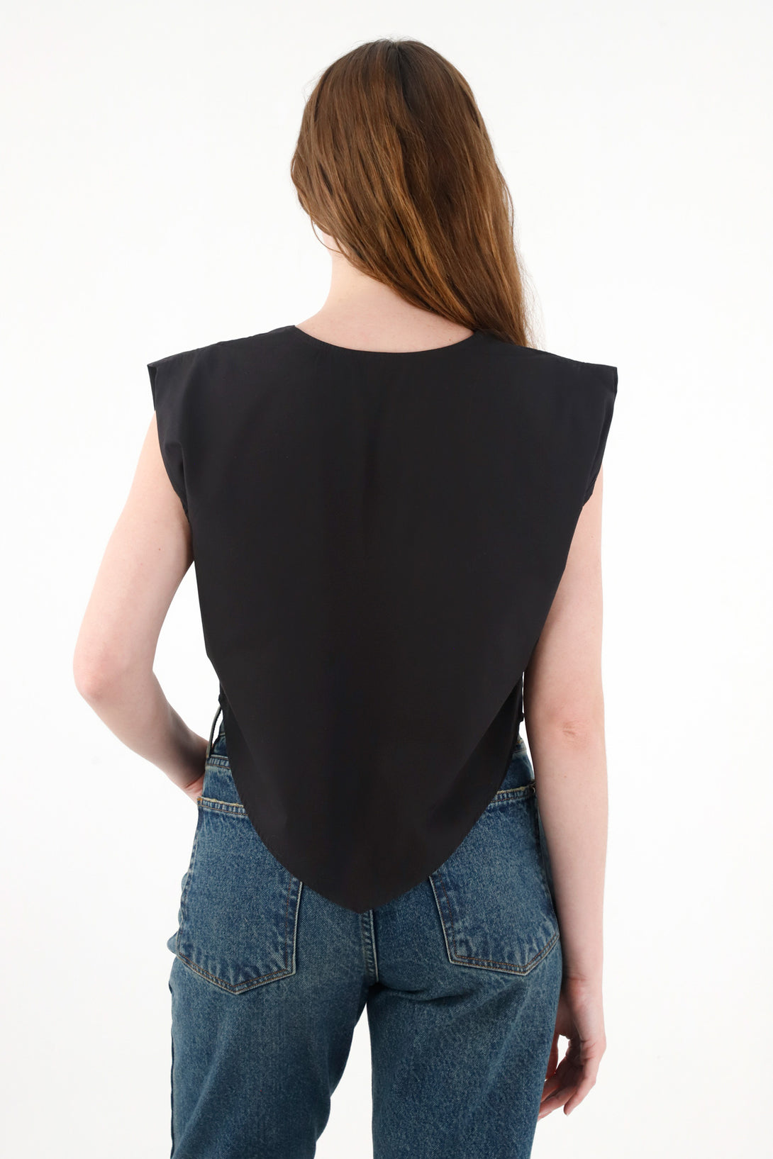 Women's Black V-Neck Sleeveless Shirt