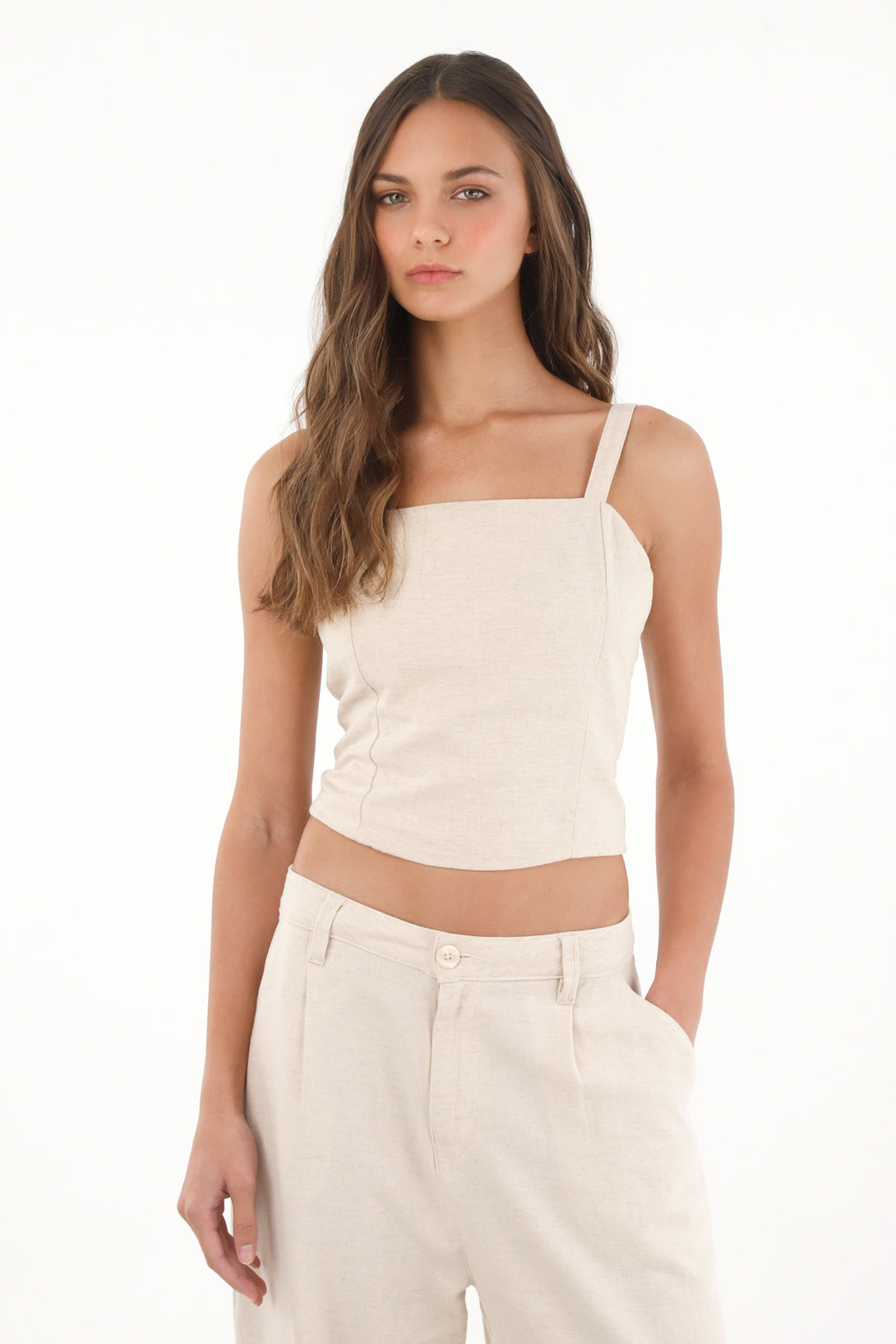 Women's Cream Crop Top with Adjustable Straps