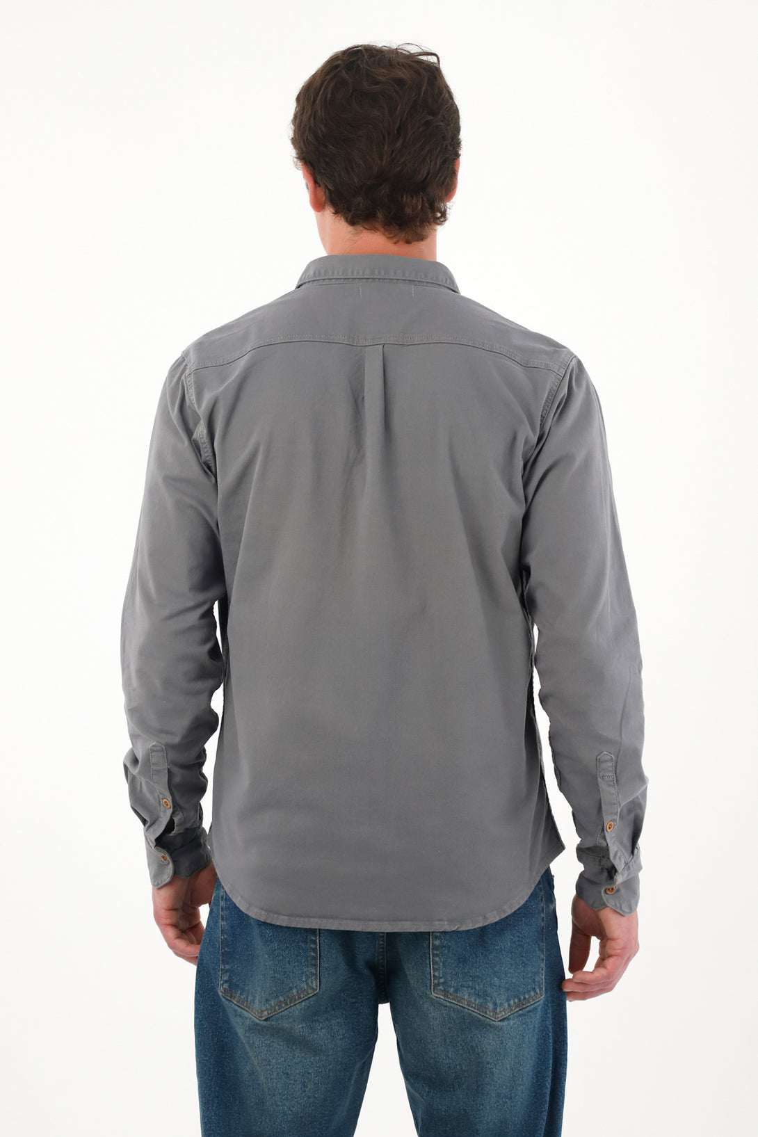 Camisa con bolsillos de tapa gris para hombre
