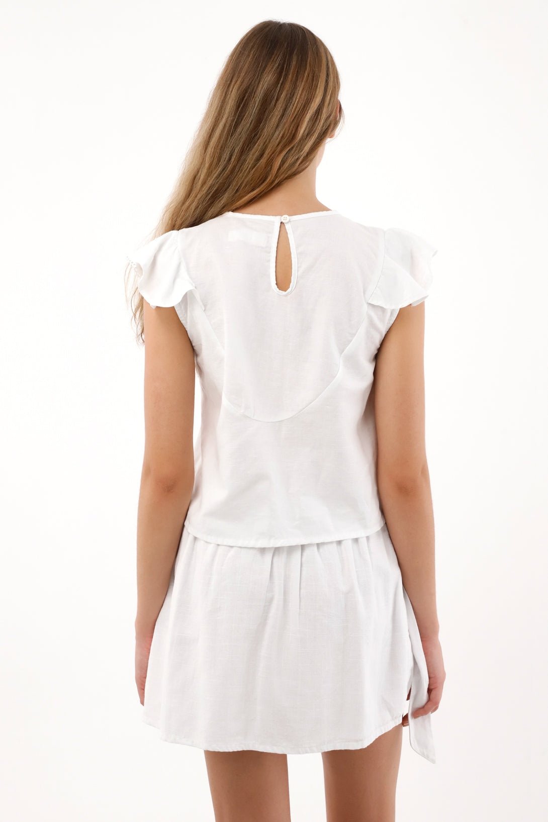 Women's White Sleeveless Shirt with Bolero and Embroidery