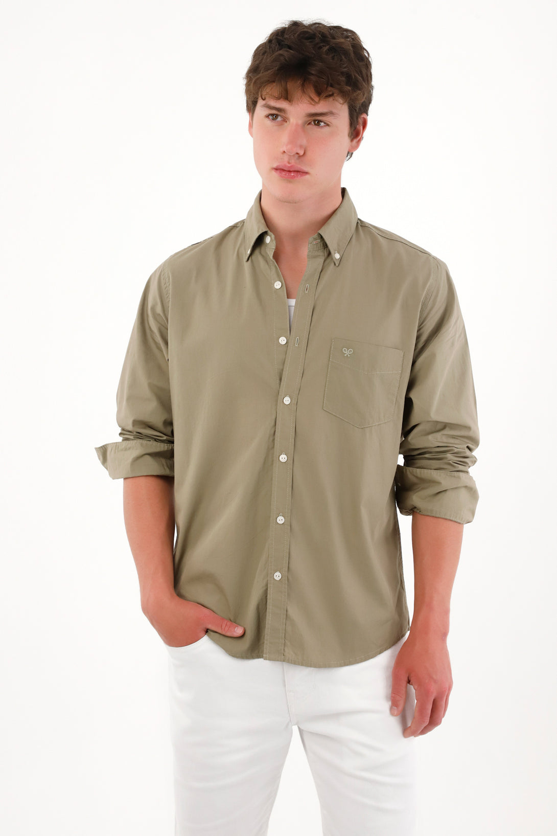 Men's Long Sleeve Green Pocket Shirt