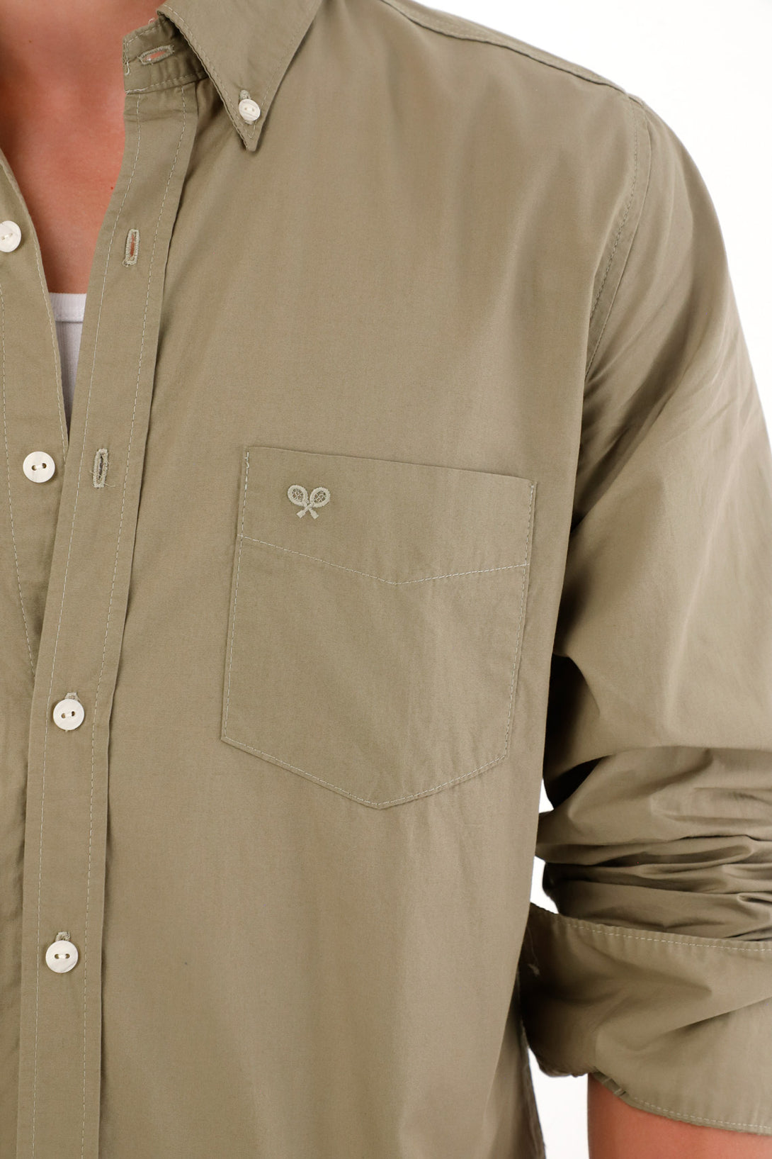 Men's Long Sleeve Green Pocket Shirt