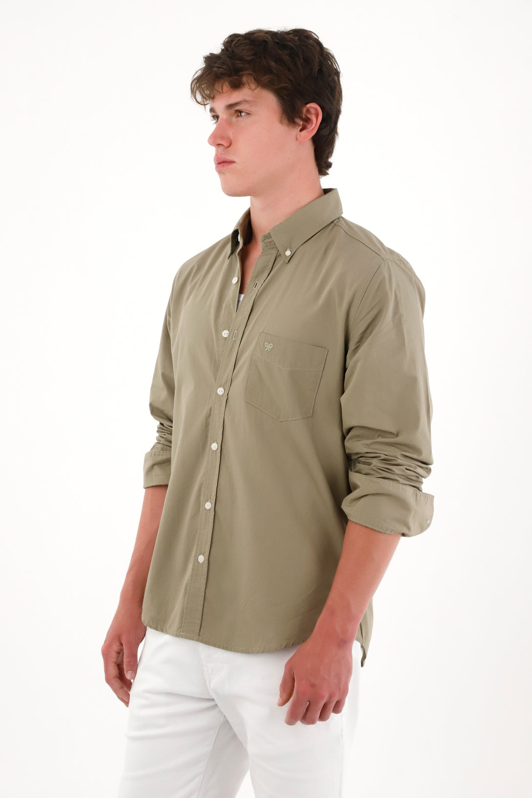 Men's Long Sleeve Green Pocket Shirt