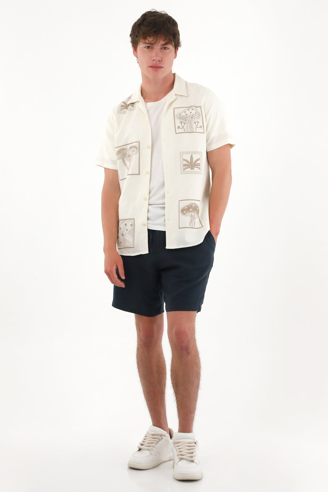 Camisa tipo bowling crudo para hombre