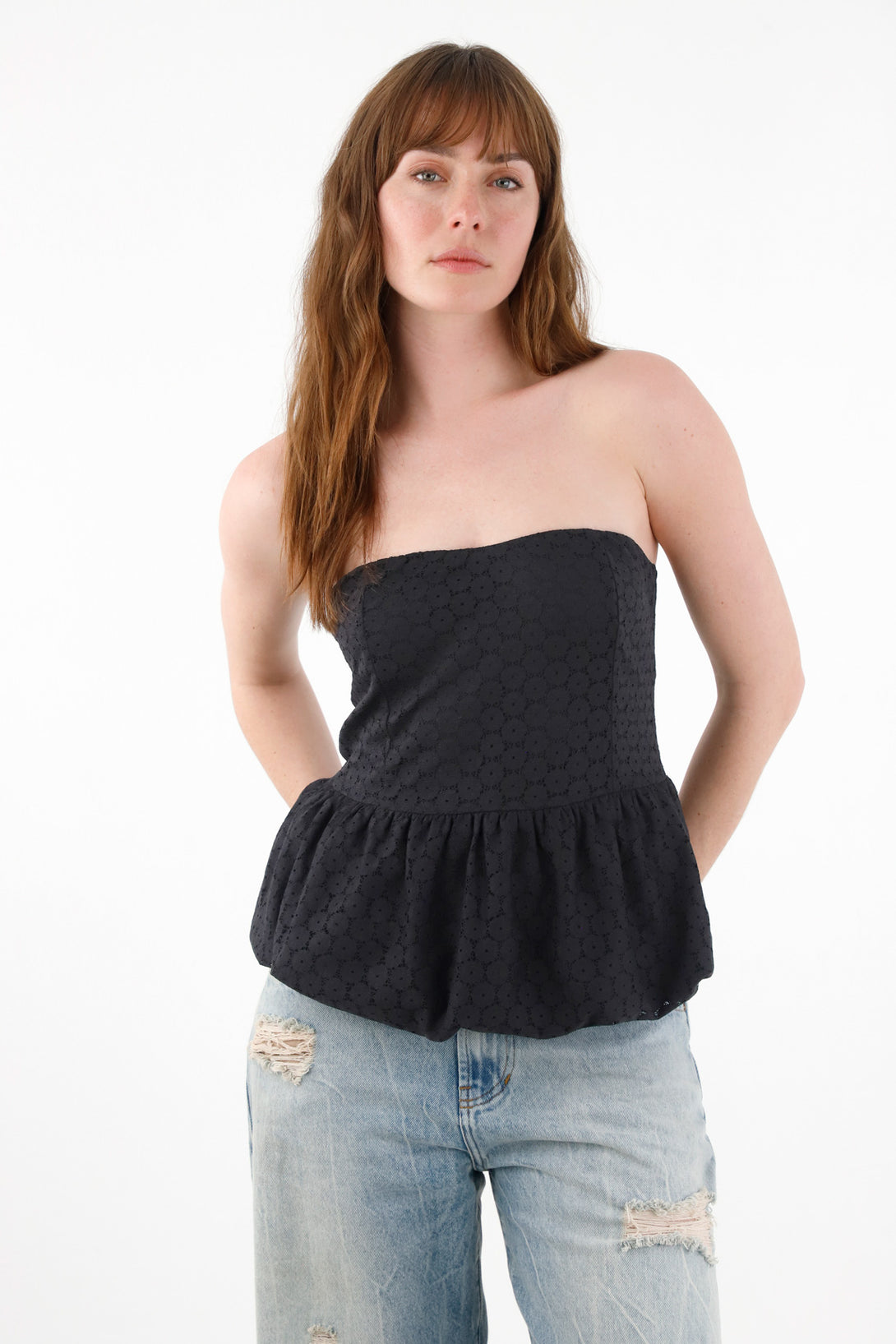 Women's Black Lace Strapless Top