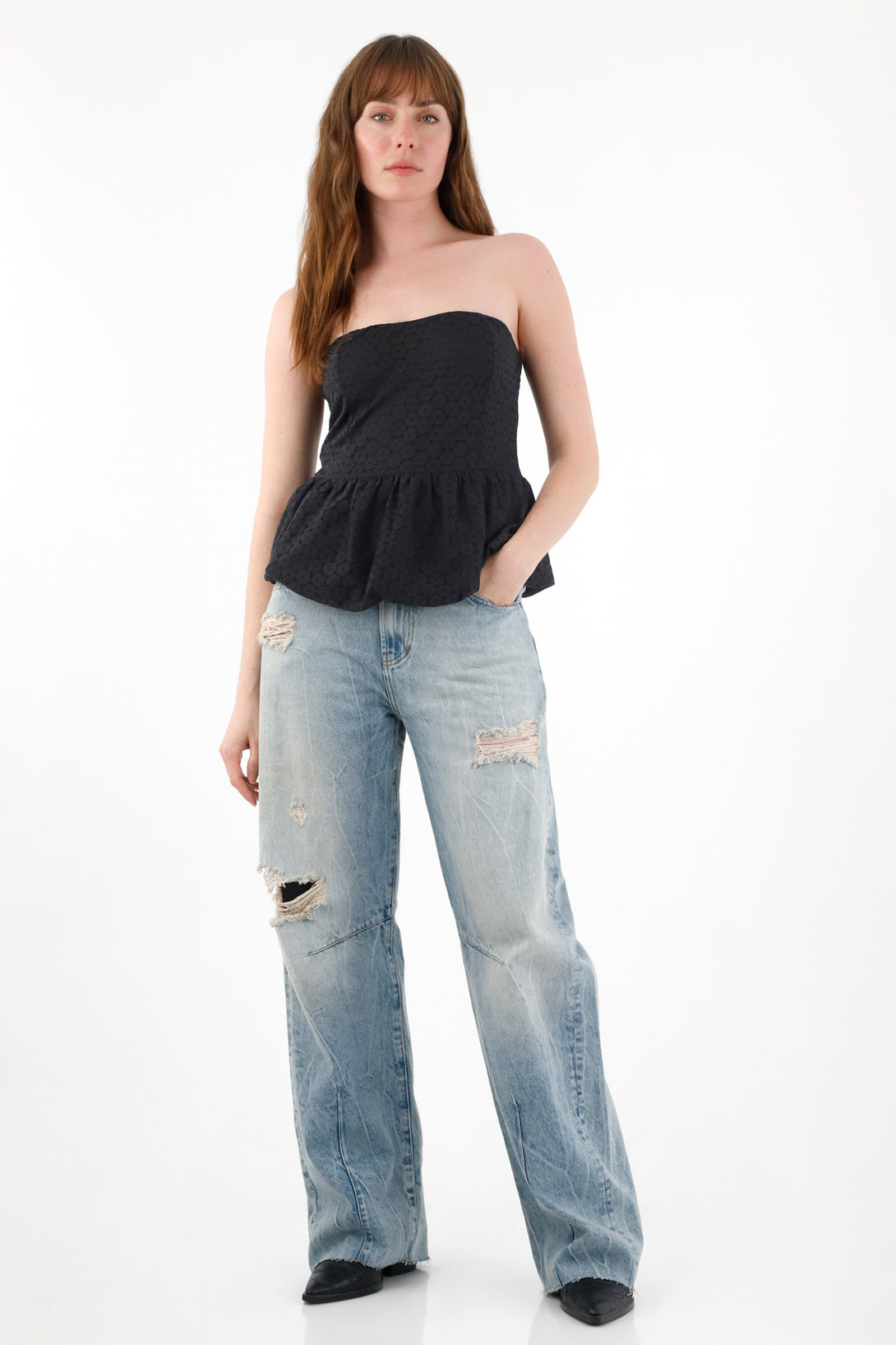 Women's Black Lace Strapless Top