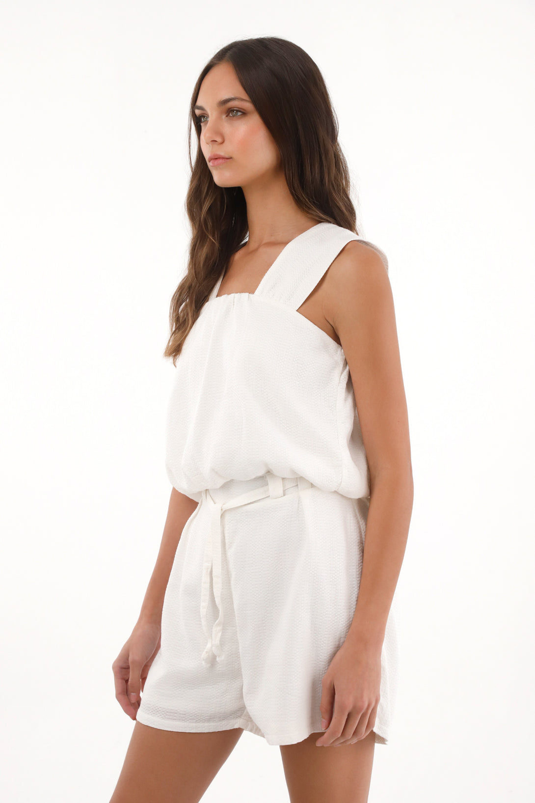 Camisa crop silueta globo y tela con textura crudo para mujer
