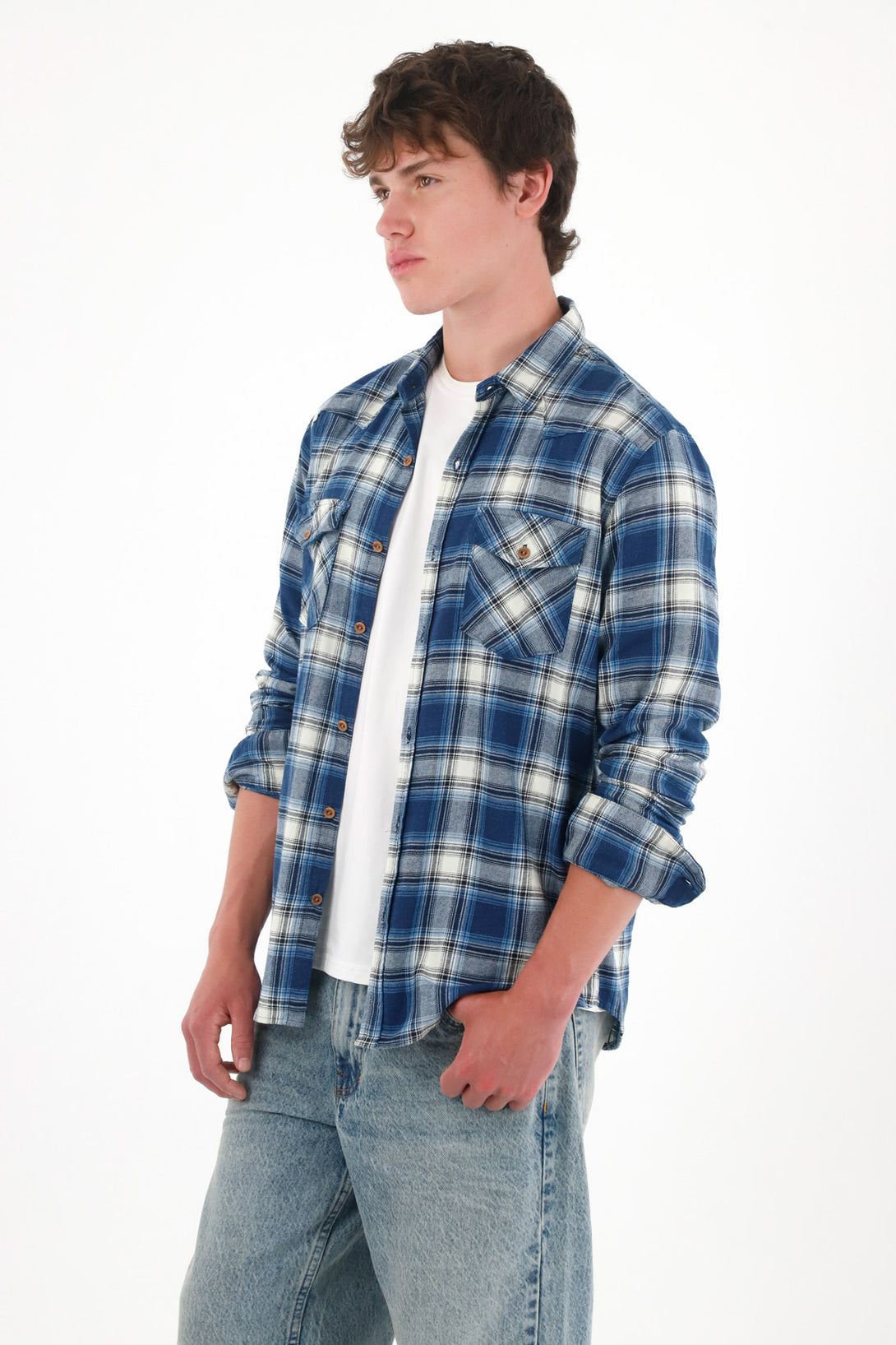 Camisa manga larga con diseño a cuadros para hombre