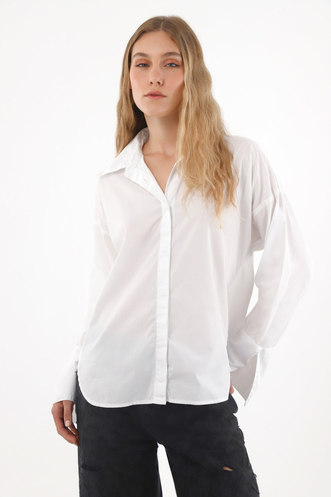 White Oversized Long Sleeve Shirt for Women