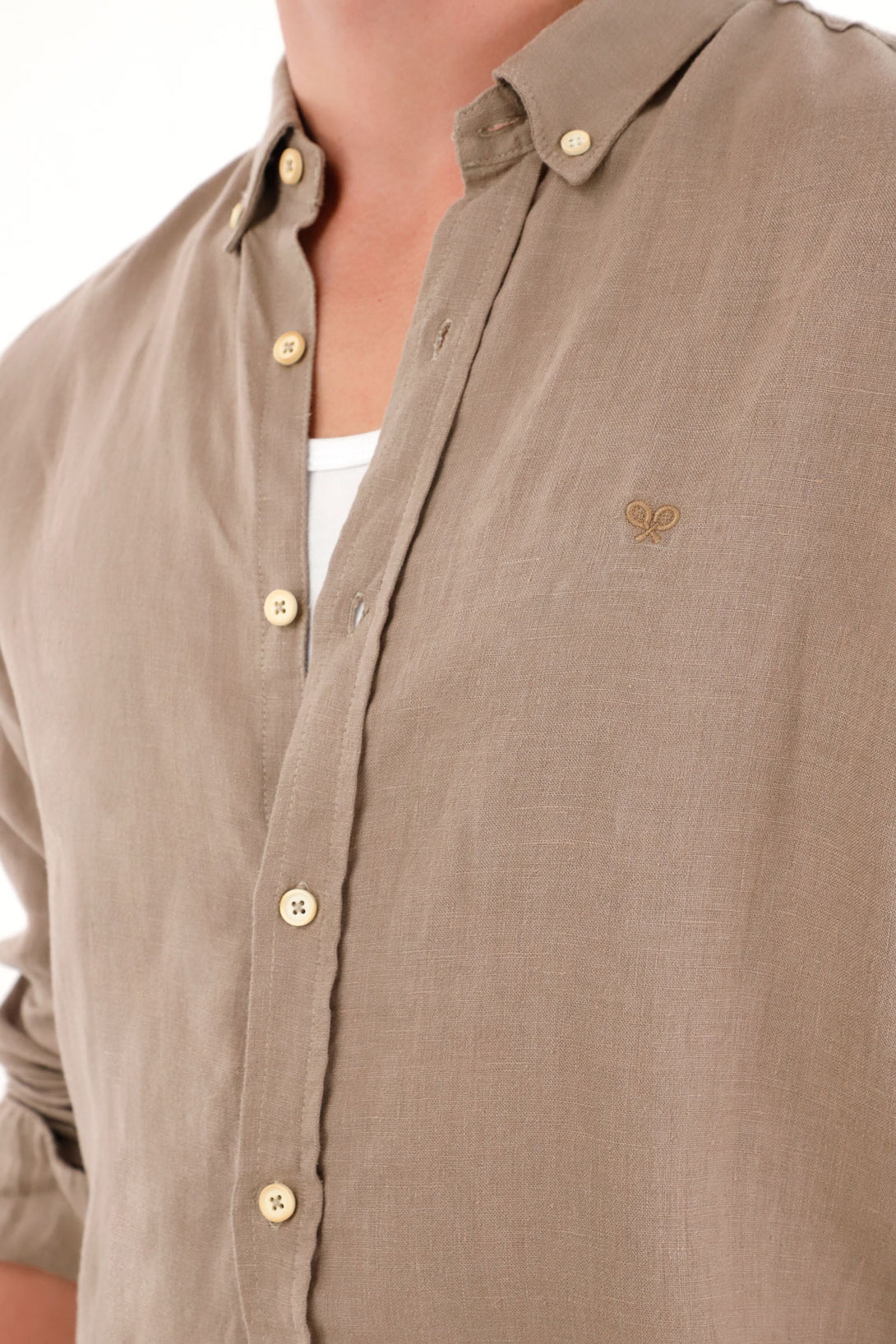 100% Linen Men's Shirt with Mini Gray Embroidery