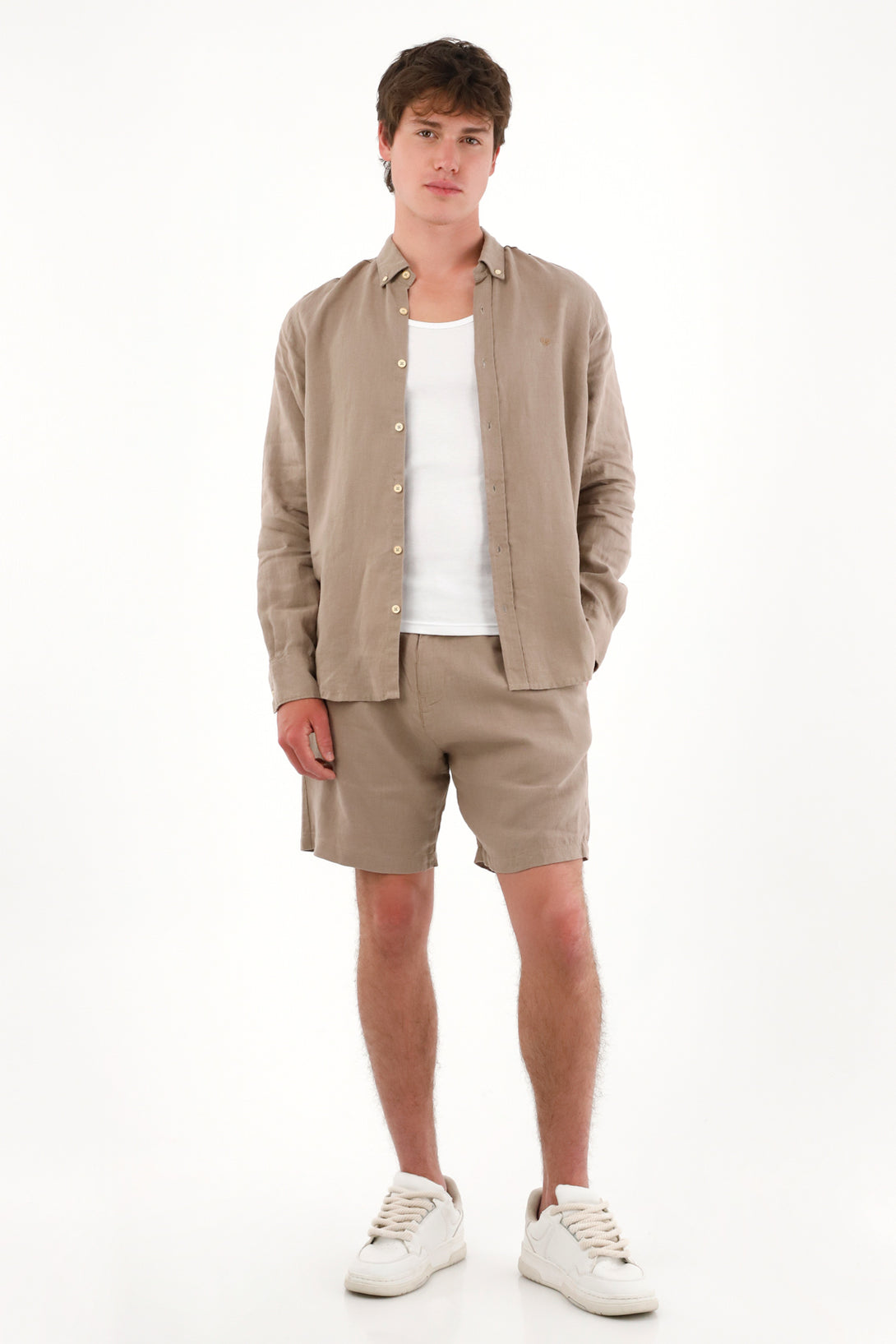 100% Linen Men's Shirt with Mini Gray Embroidery
