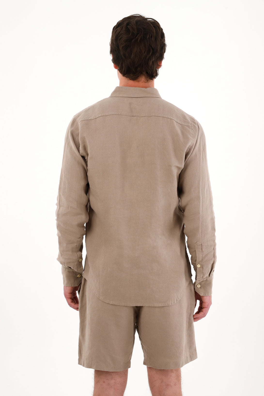 100% Linen Men's Shirt with Mini Gray Embroidery