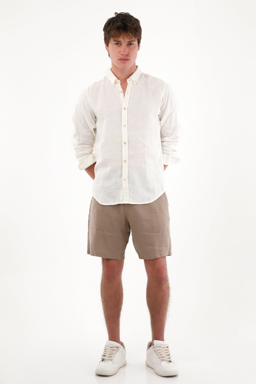 Camisa en 100% lino manga larga crudo para hombre