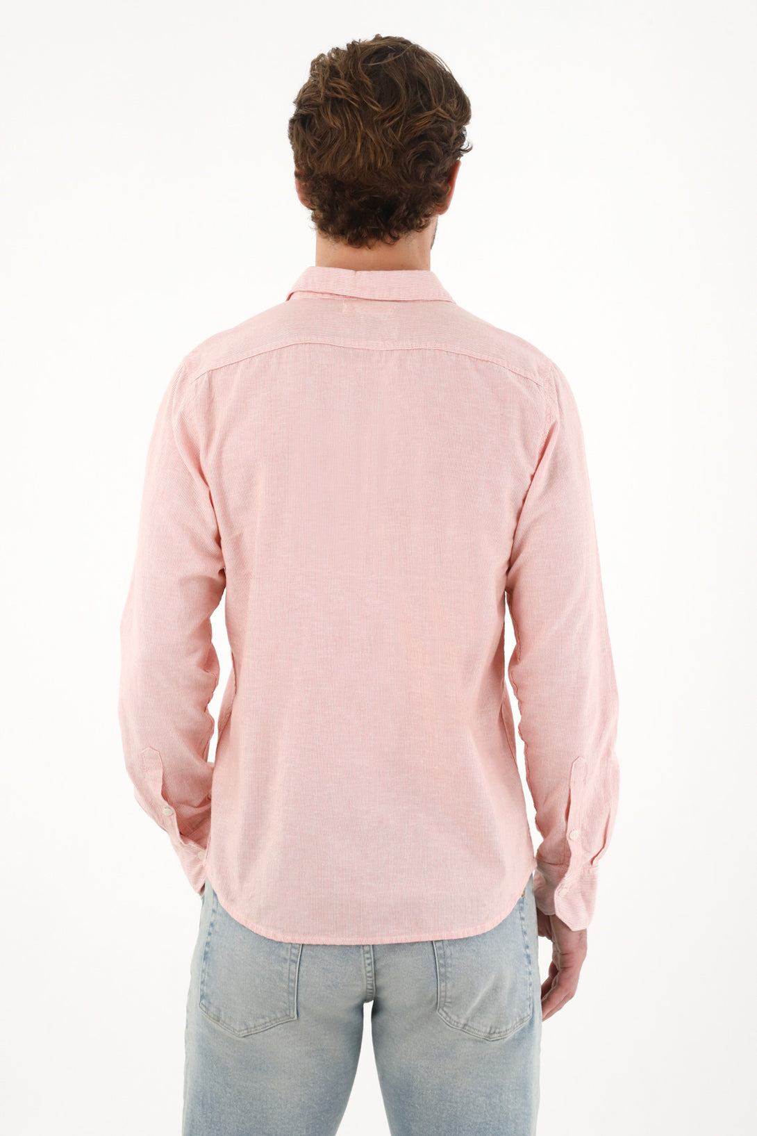 Camisa manga larga preteñida rosada para hombre
