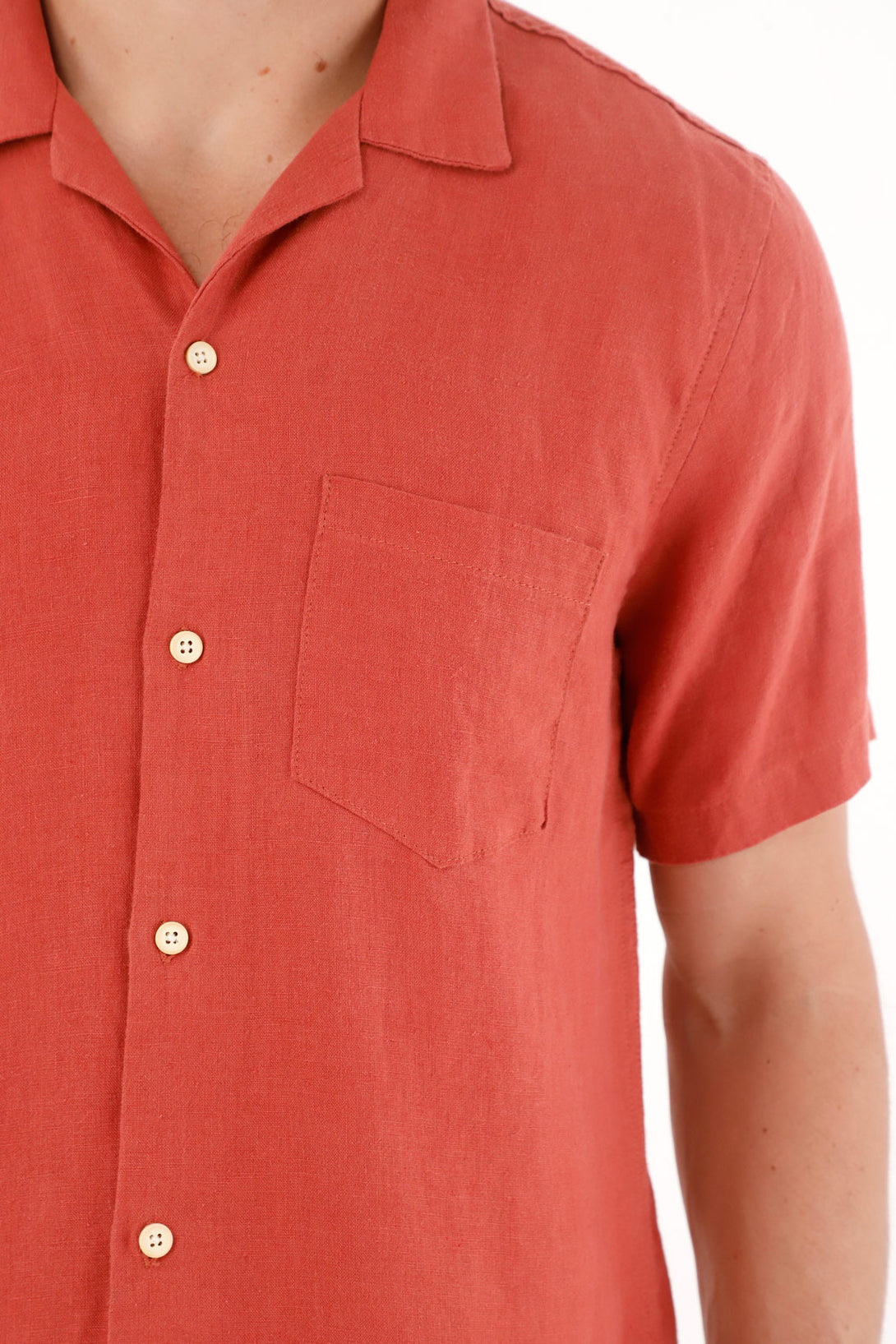 Men's Orange 100% Linen Short Sleeve Shirt