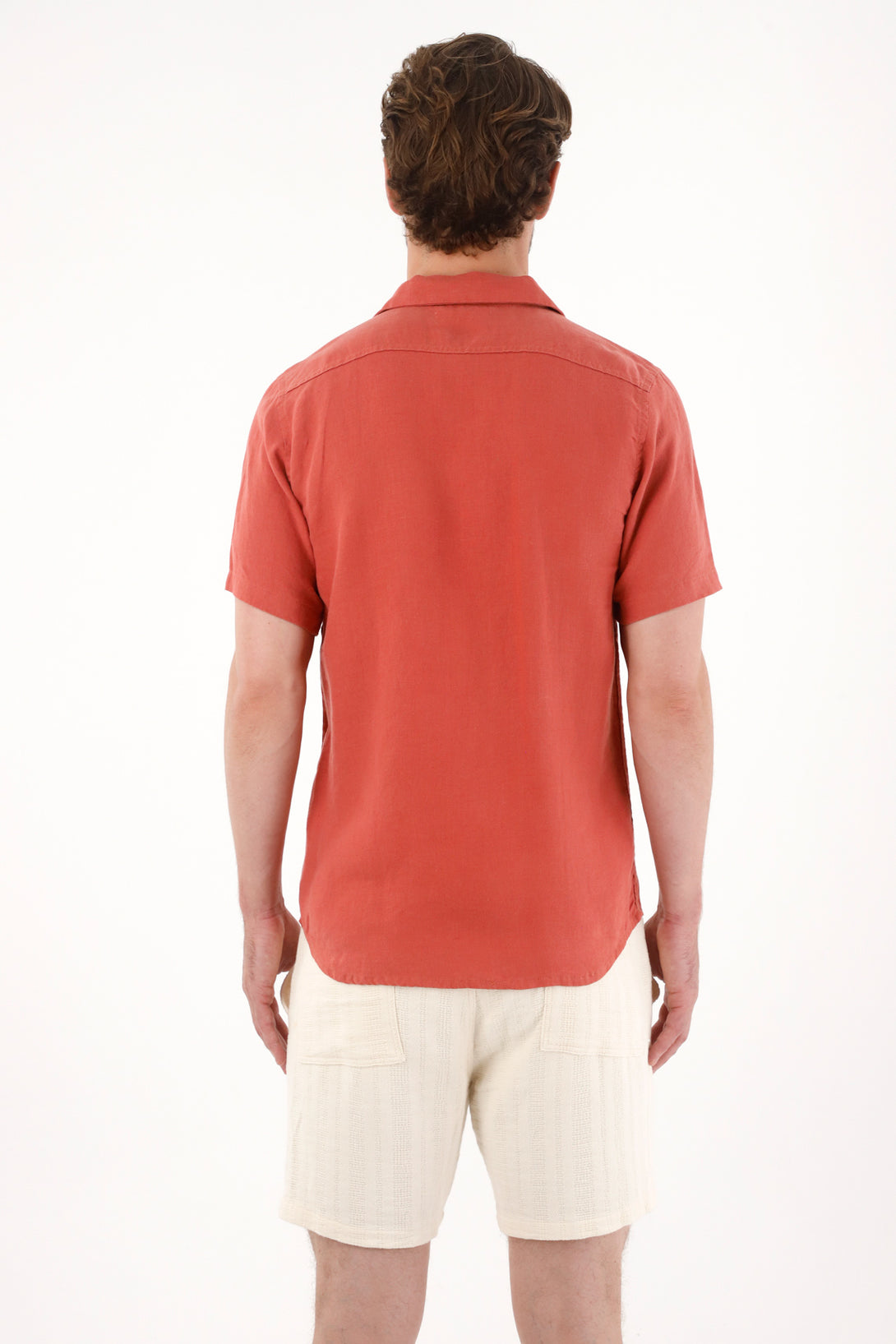 Men's Orange 100% Linen Short Sleeve Shirt