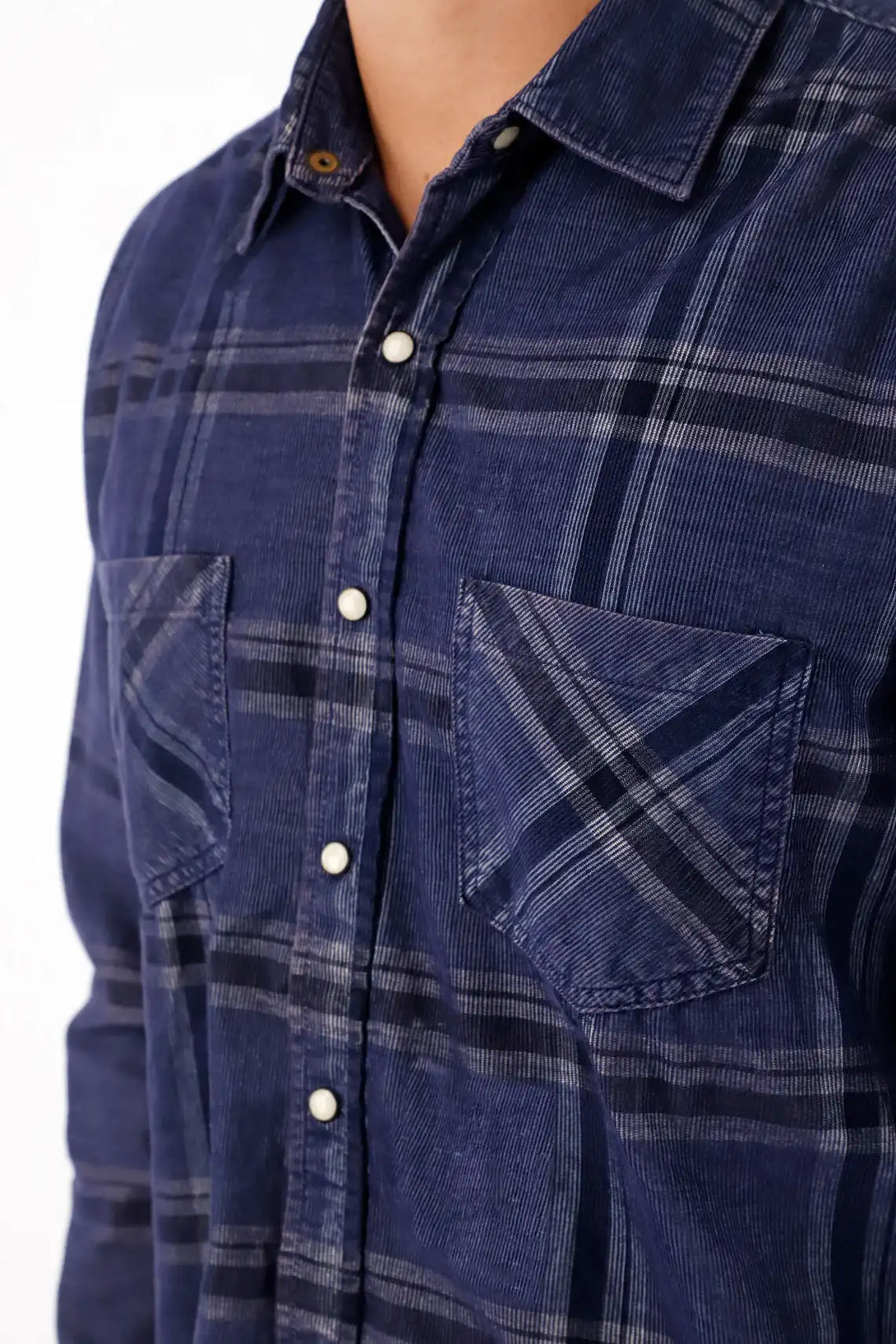 Men's Blue Flannel Shirt with Pockets
