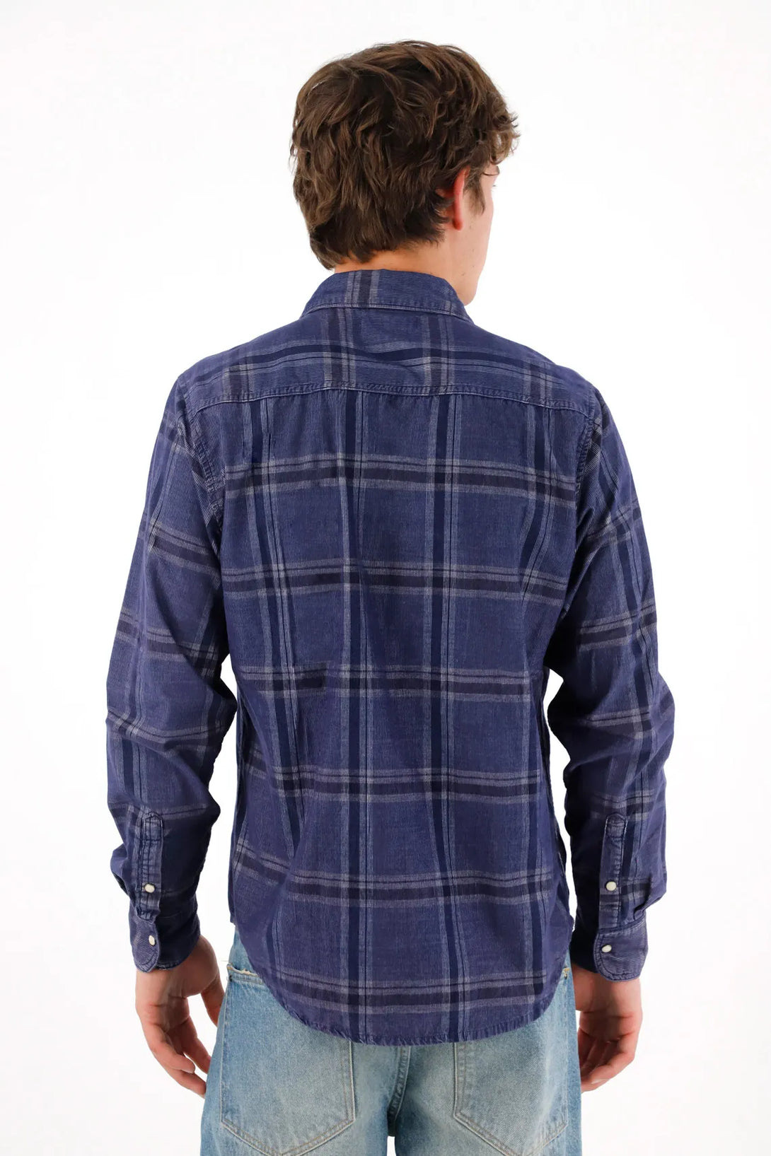 Men's Blue Flannel Shirt with Pockets