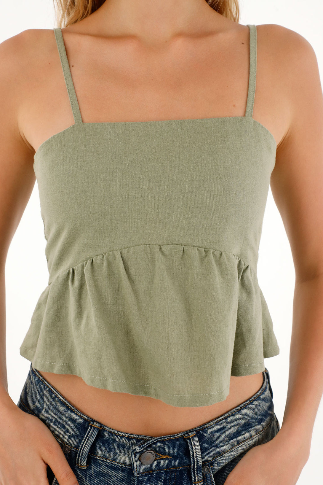 Camisa de tiras con escote recto verde para mujer