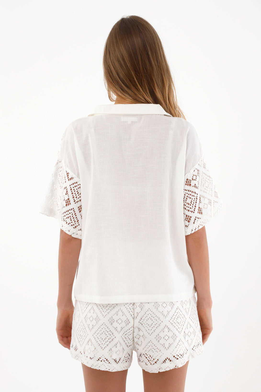 Women's Short Sleeve Woven Top in Cream