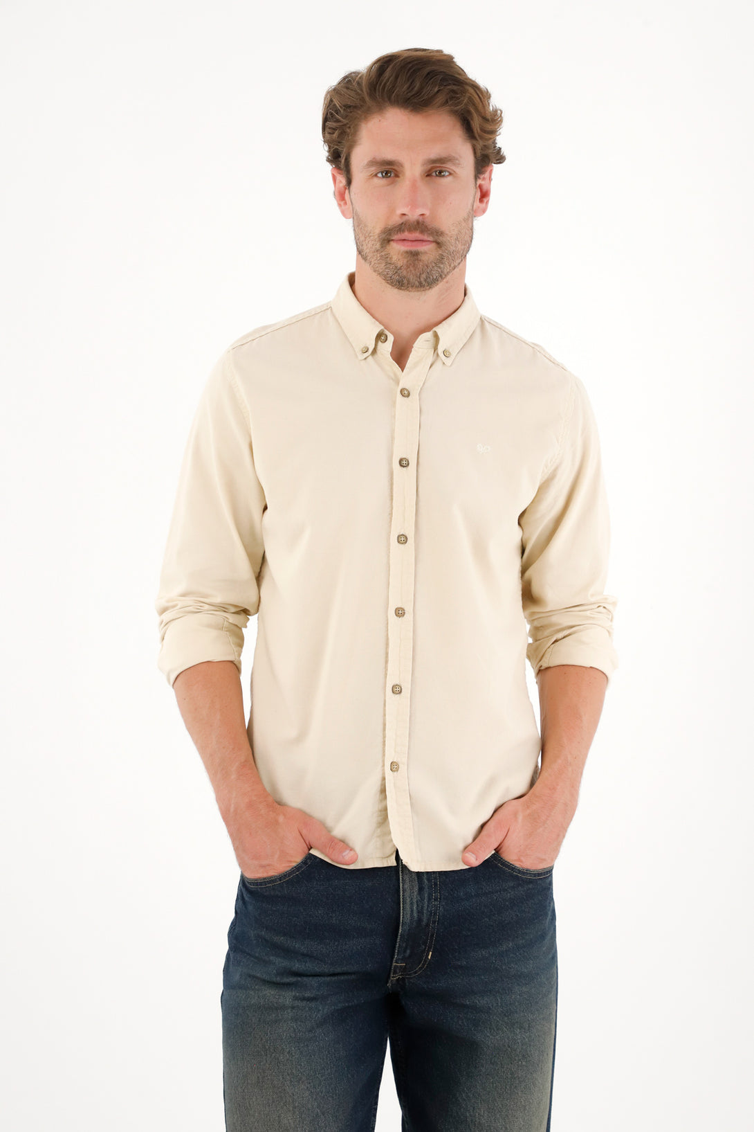 Embroidered Green Long Sleeve Shirt for Men