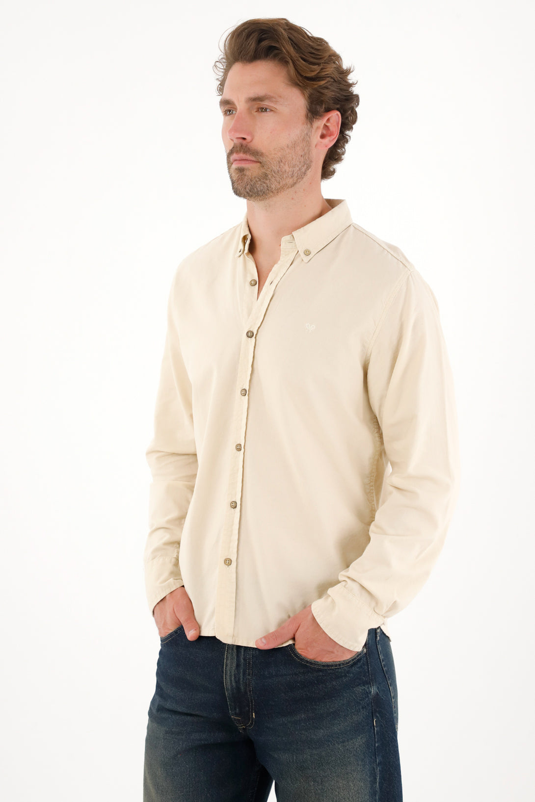Embroidered Green Long Sleeve Shirt for Men