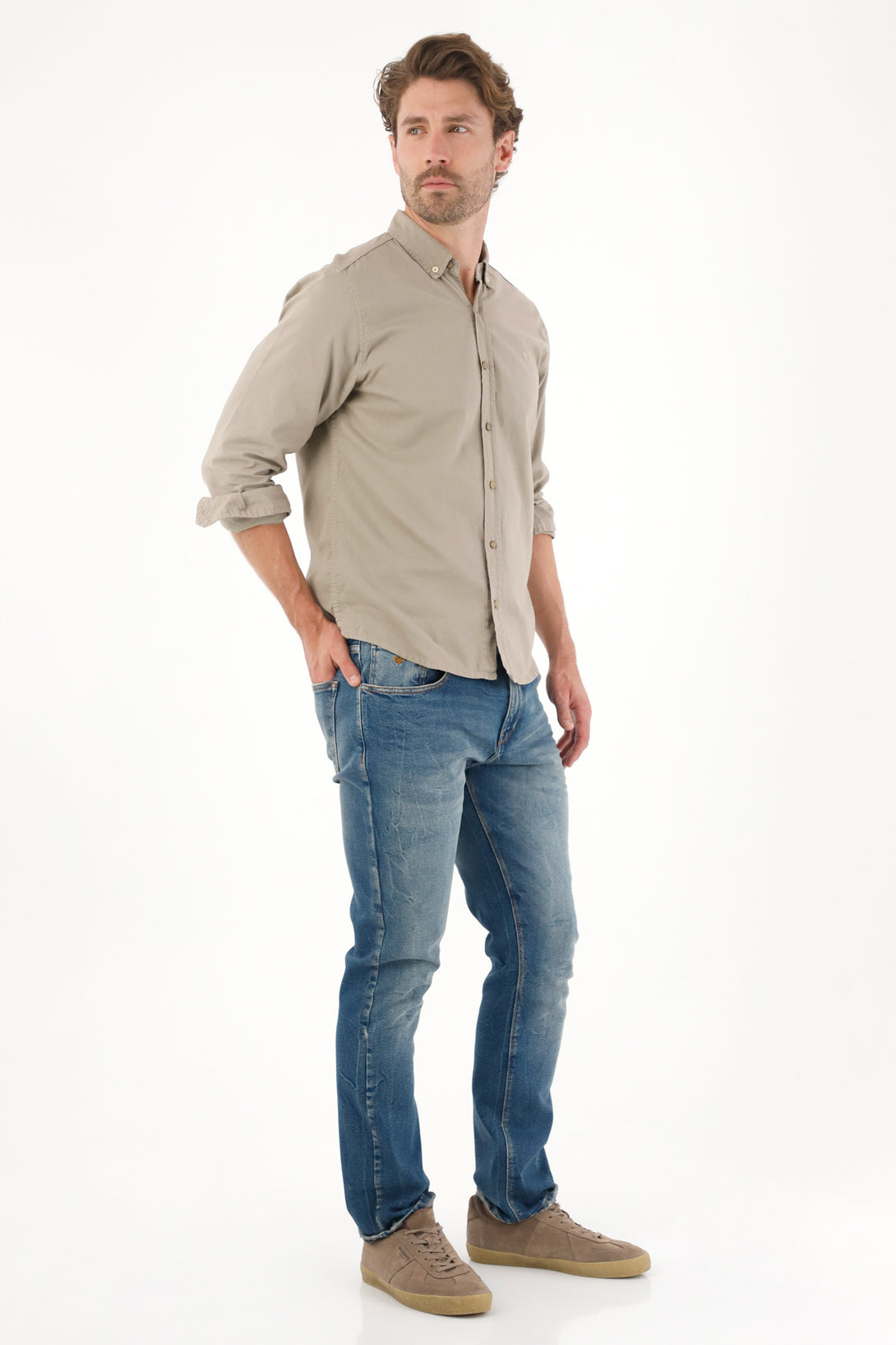 Men's Long Sleeve Gray Shirt with Embroidered Racket