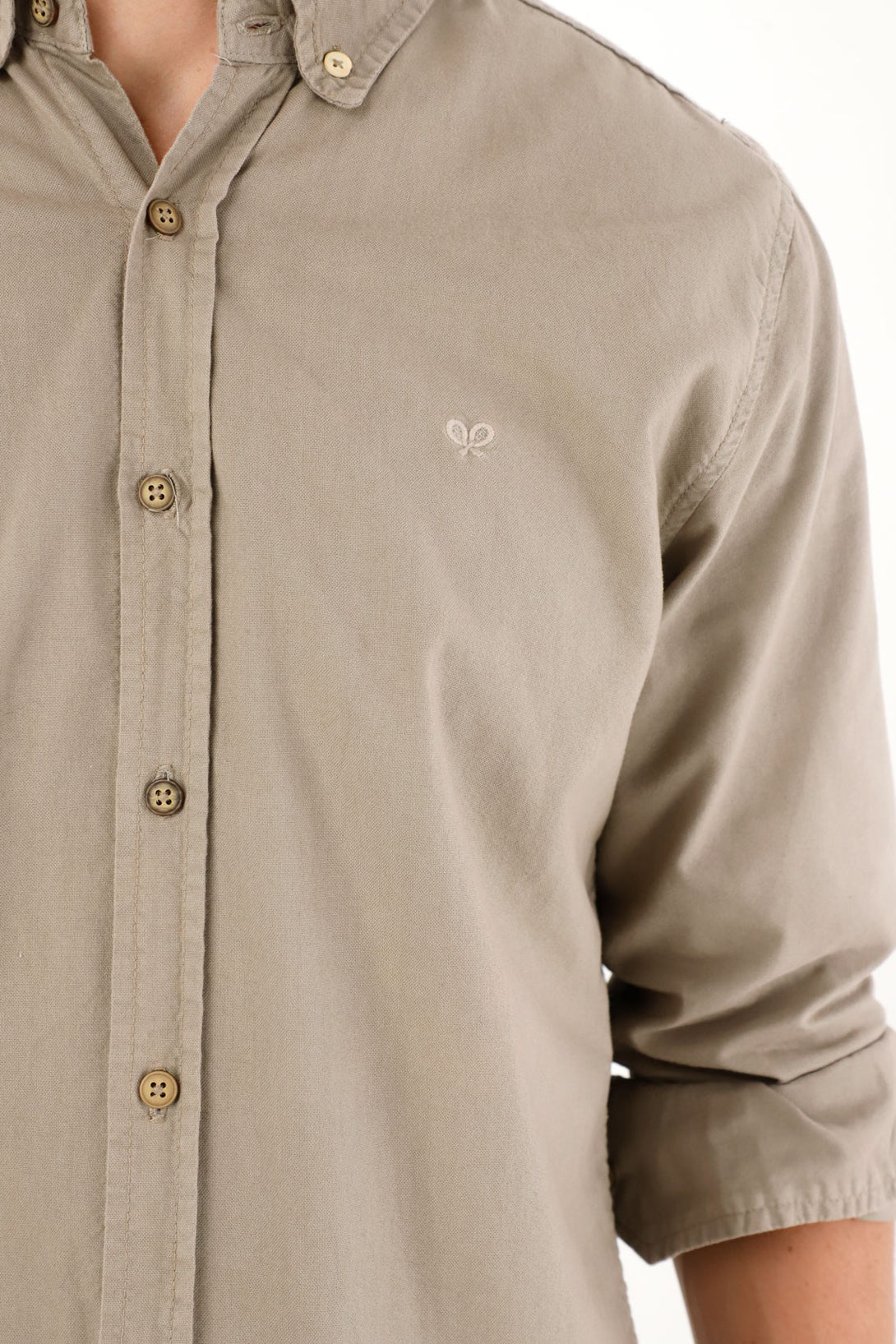 Men's Long Sleeve Gray Shirt with Embroidered Racket