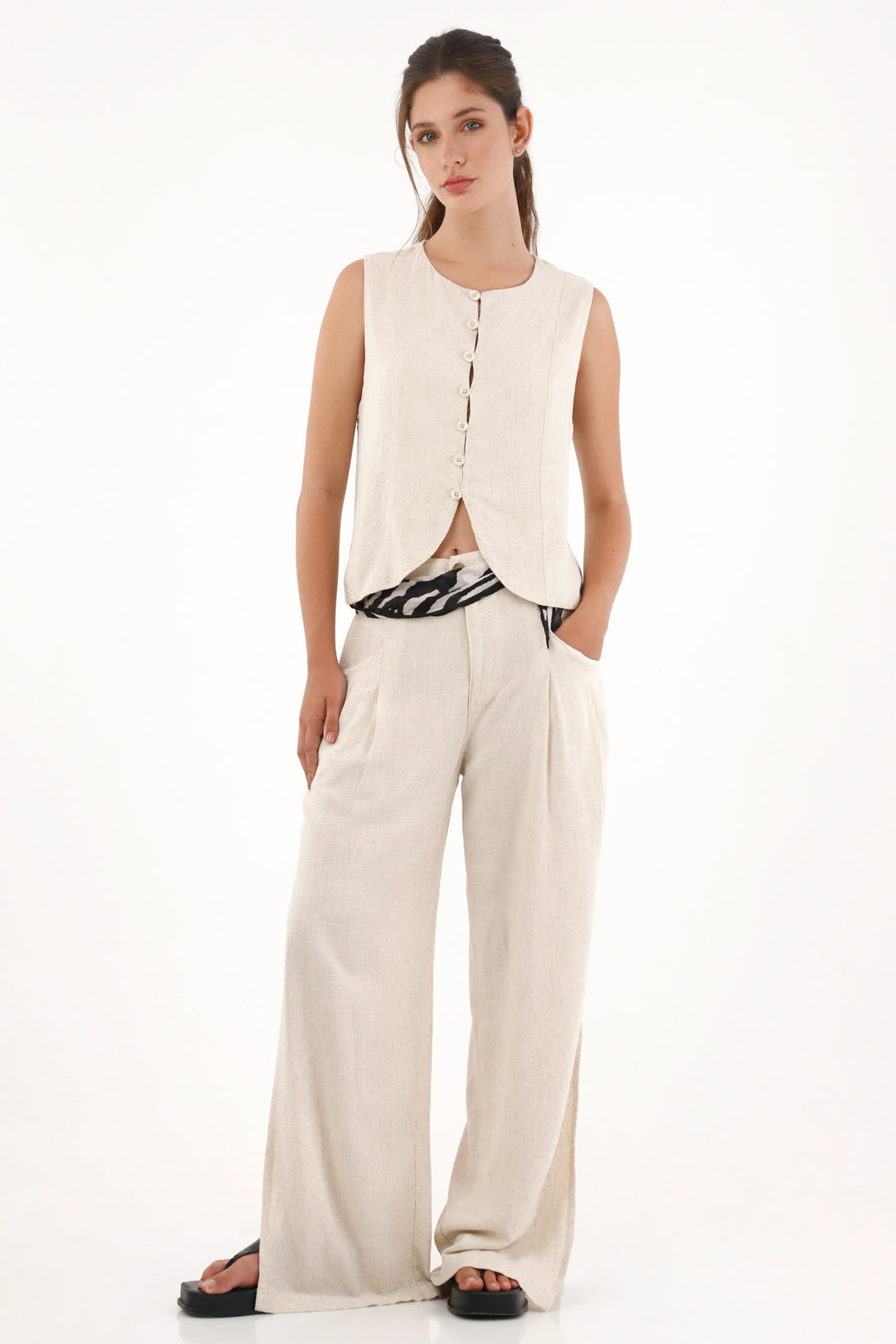 Camisa tipo chaleco crudo para mujer