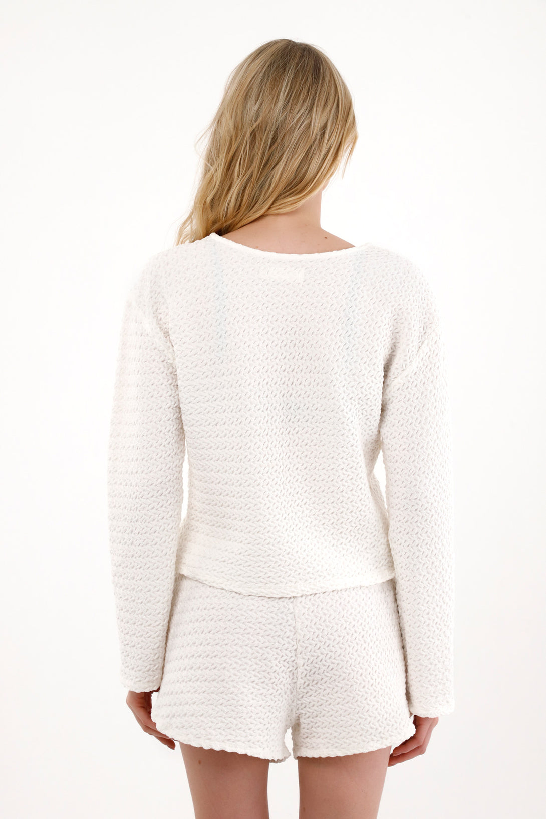 Long Sleeve Textured Shirt in Cream for Women