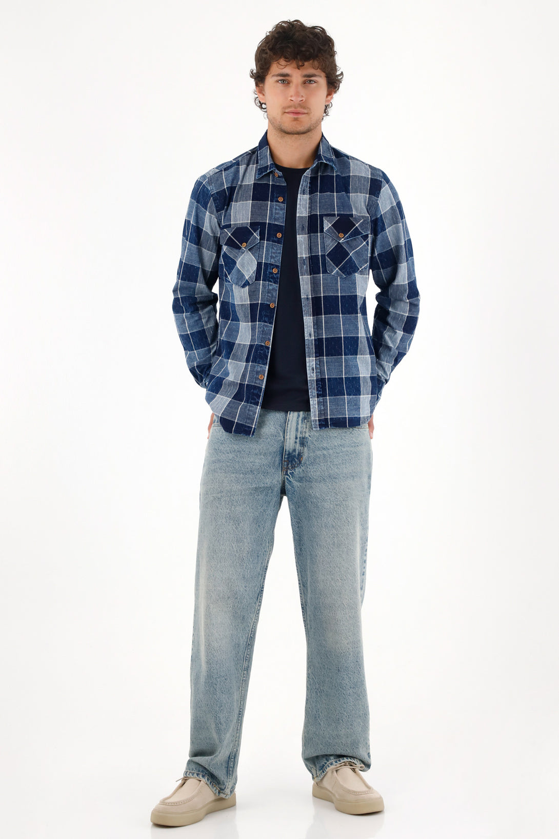 Camisa leñadora con bolsillos azul para hombre