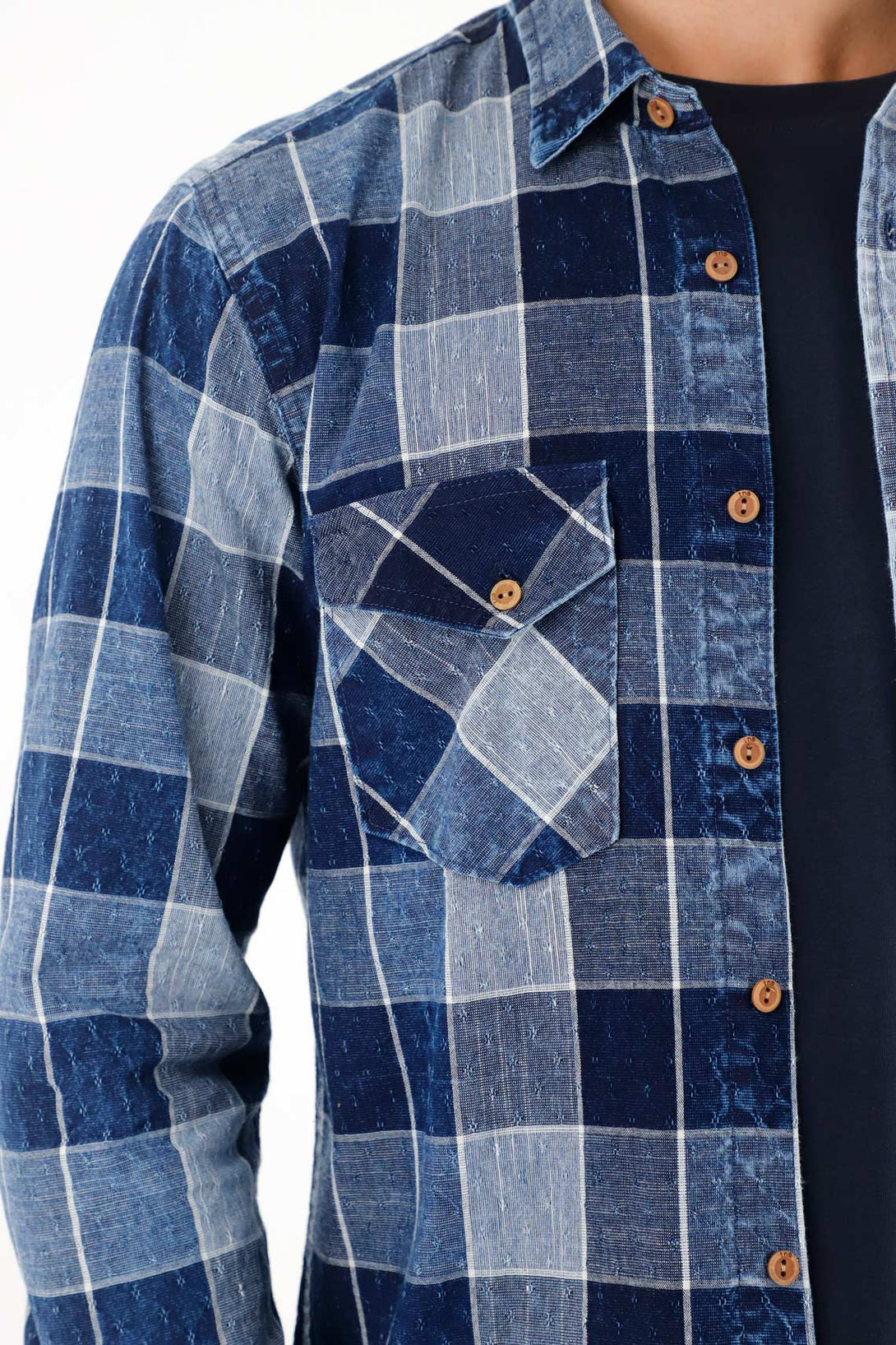 Camisa leñadora con bolsillos azul para hombre