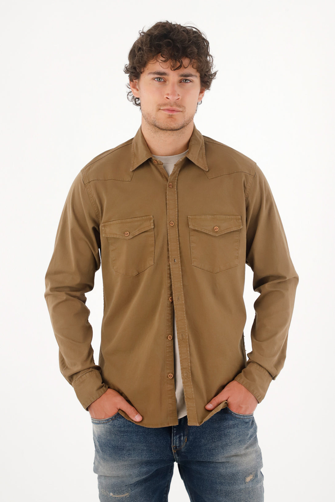 Shirt in denim with pockets green for men