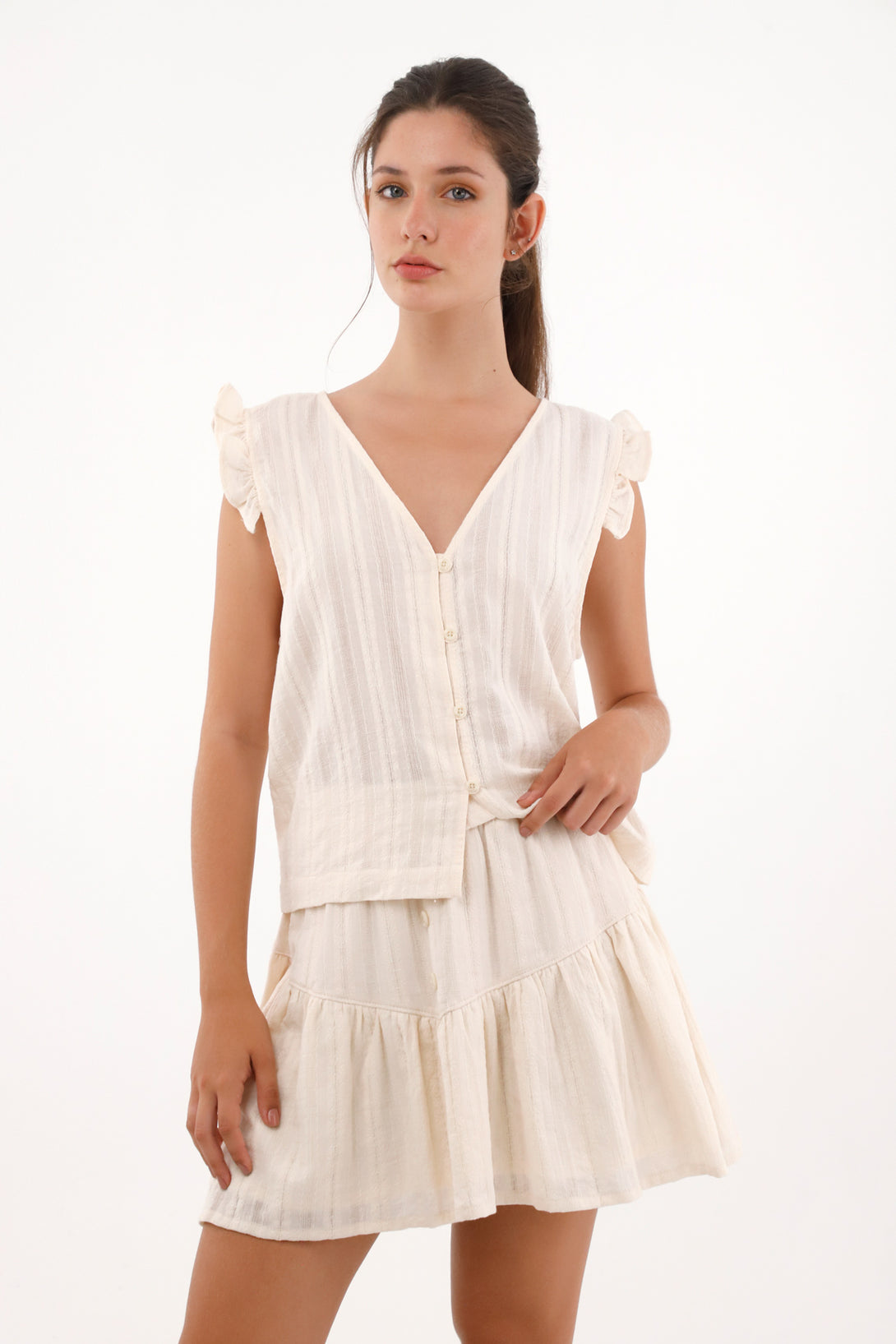 Women's Sleeveless Shirt with Bolero in Cream
