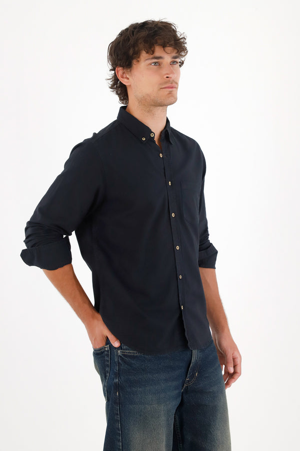 Camisa Oxford manga larga negra para hombre