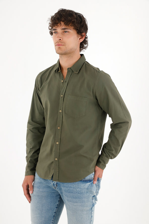 Men's Long Sleeve Green Oxford Shirt