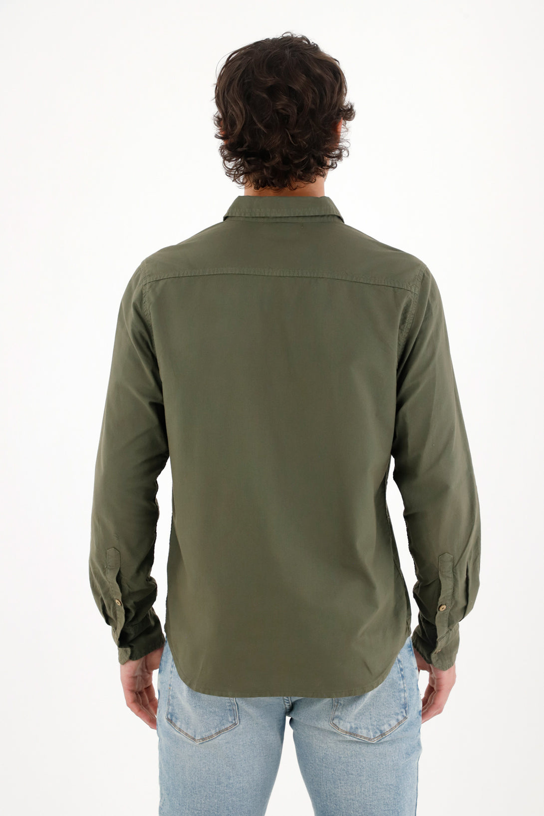 Camisa Oxford manga larga verde para hombre