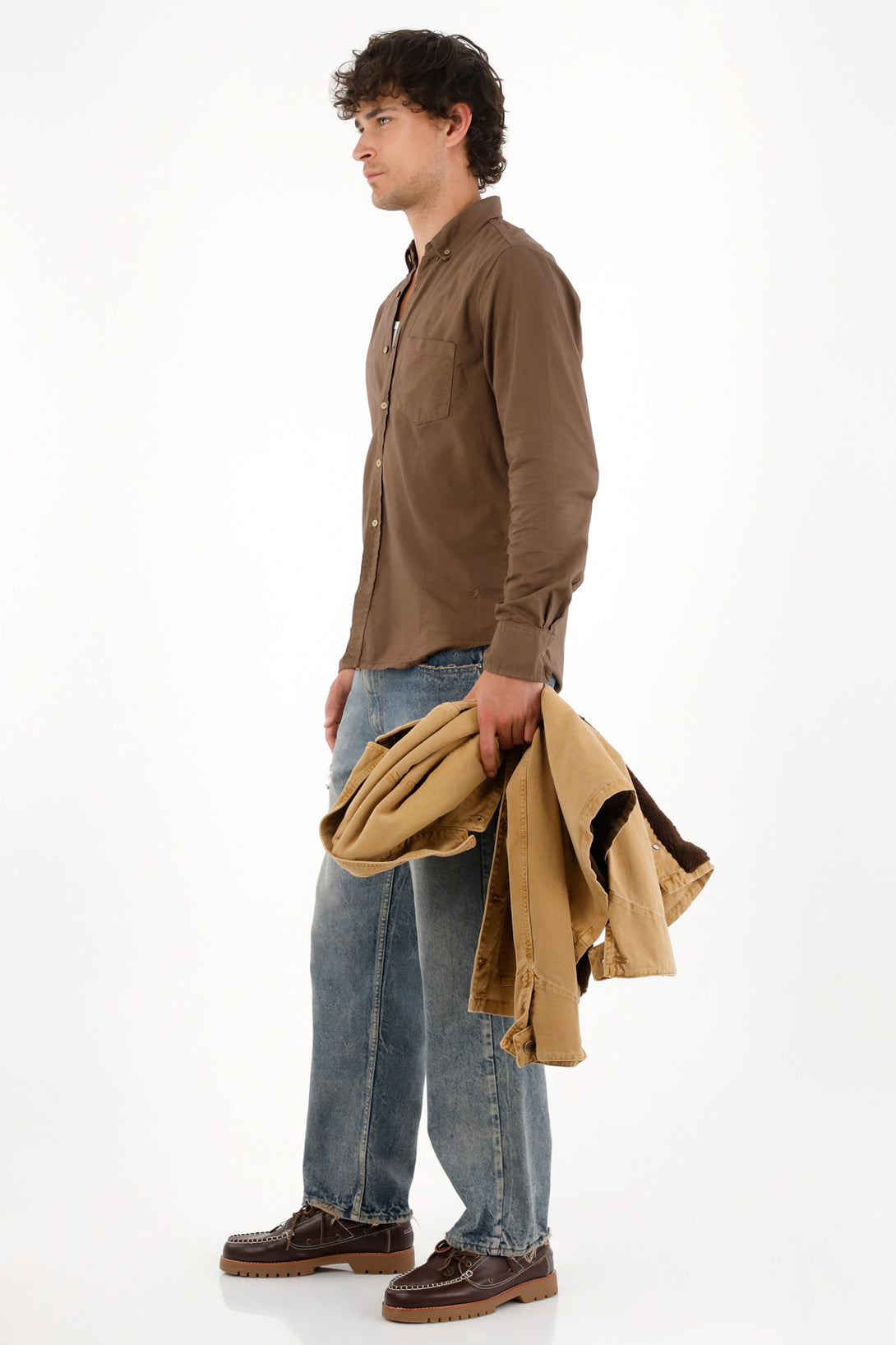 Men's Long-Sleeve Brown Oxford Shirt