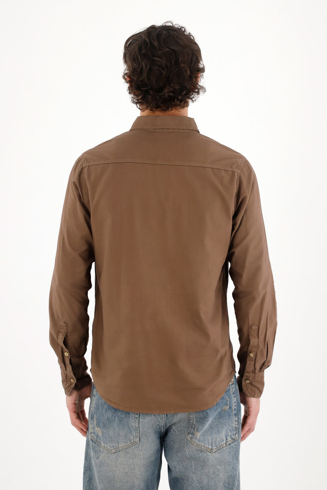 Men's Long-Sleeve Brown Oxford Shirt