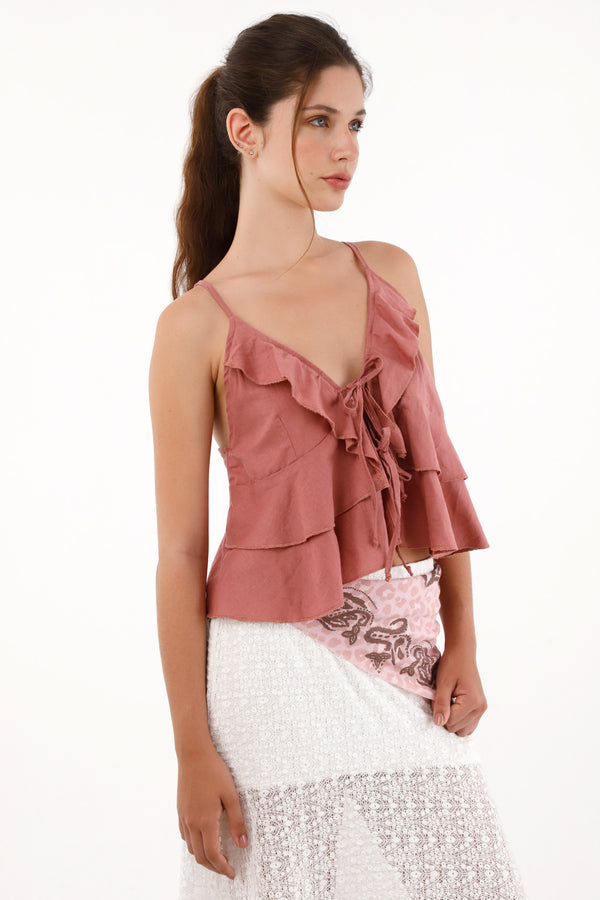 Camisa con detalles de boleros rosada para mujer