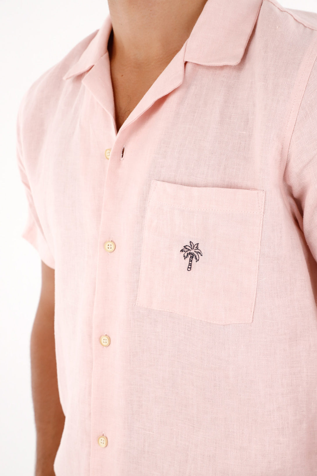 Camisa en 100% lino rosada para hombre