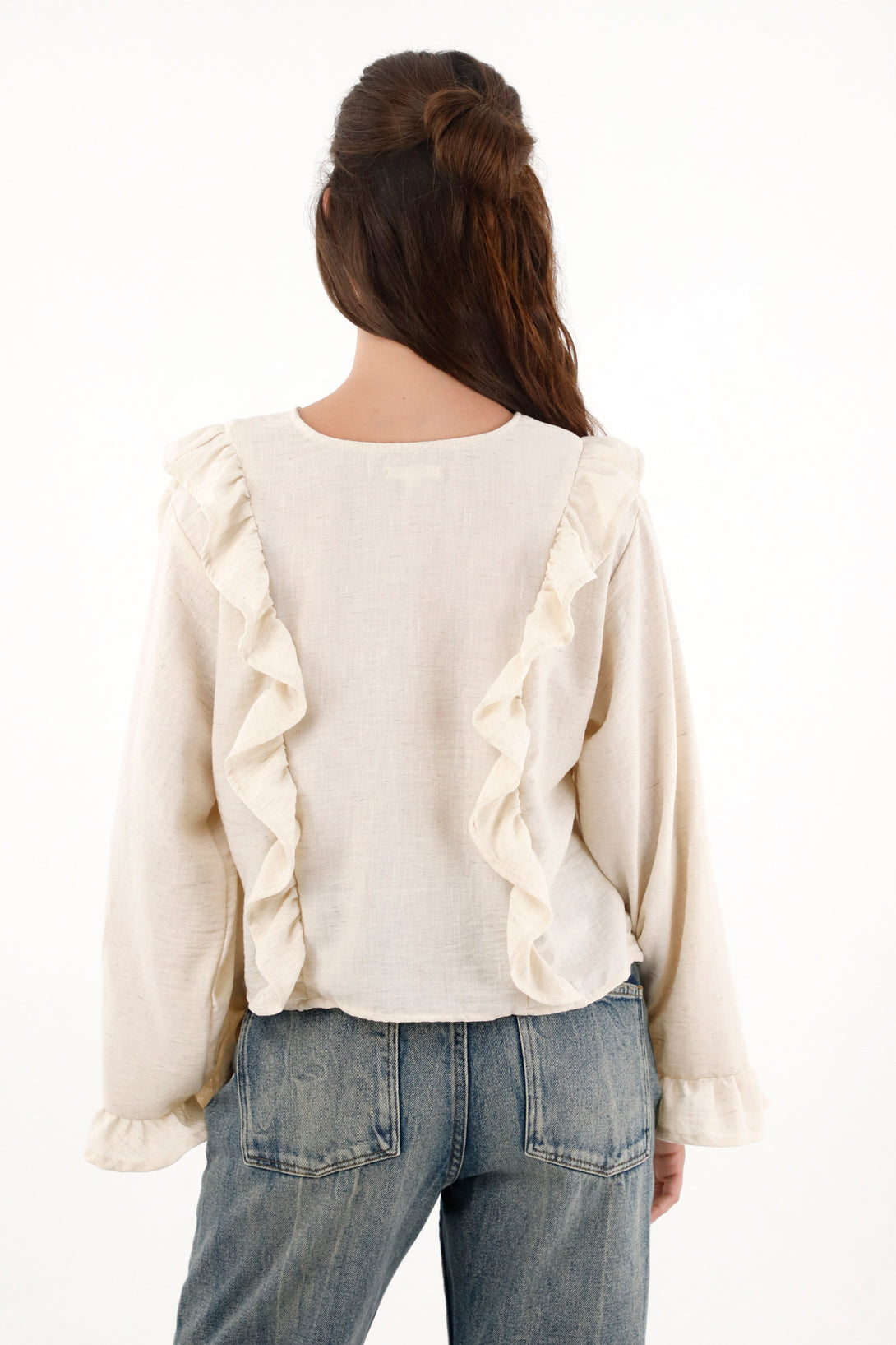 Camisa con boleros amplia crudo para mujer