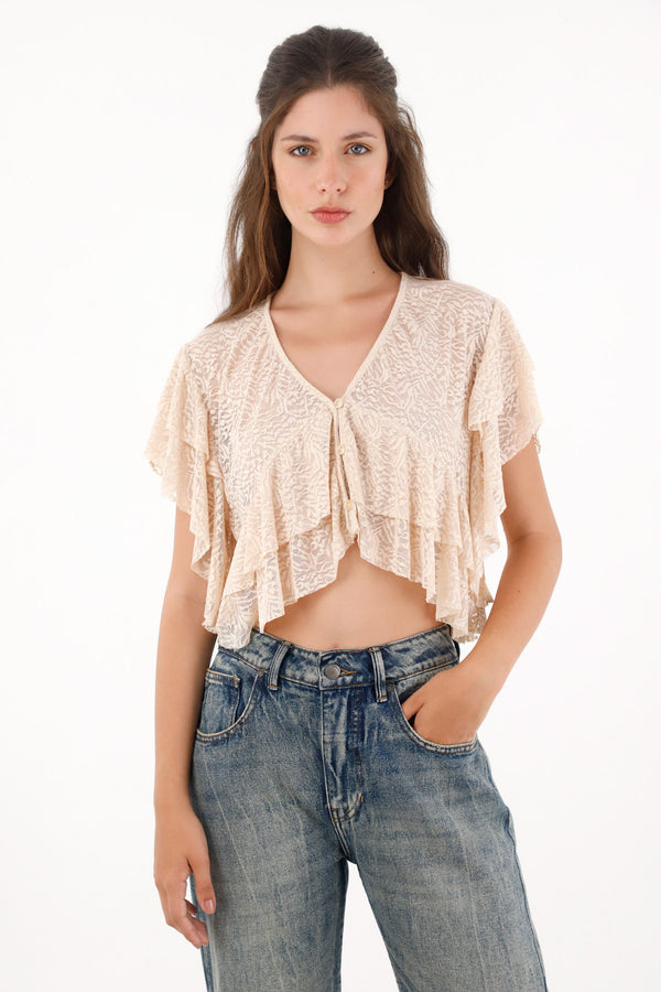 Raw sheer bolero shirt for women