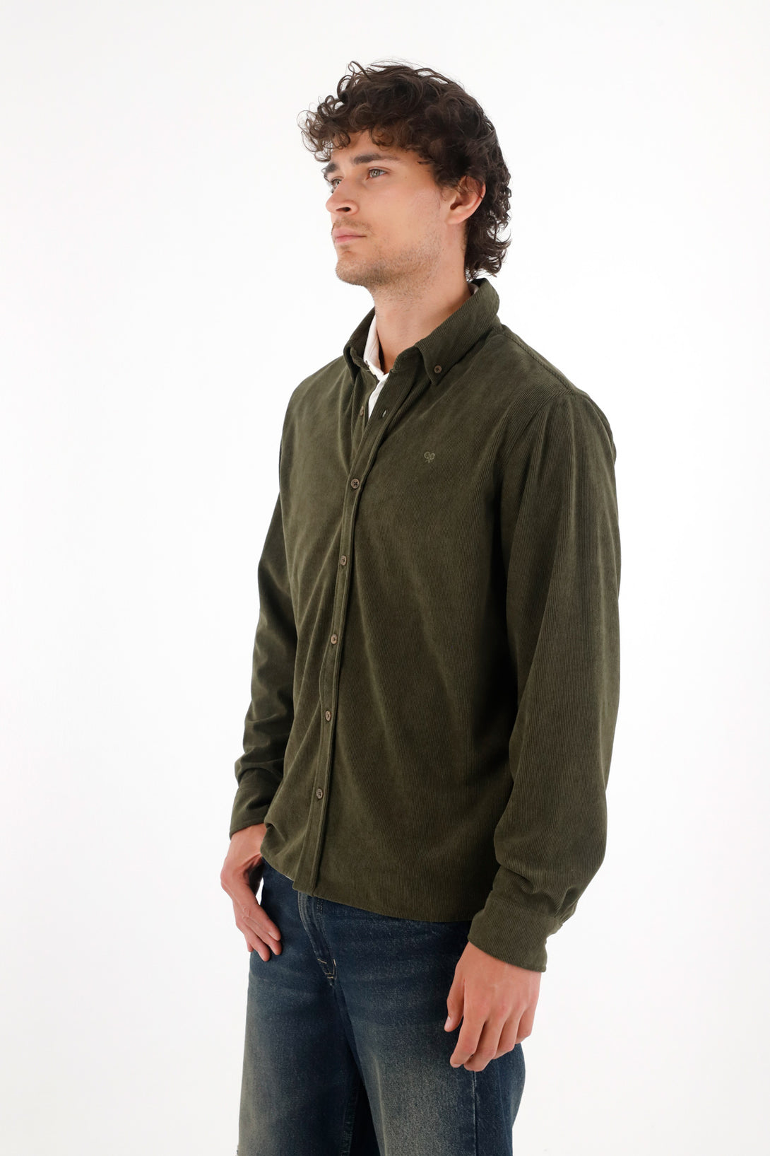 Camisa con textura tipo corduroy verde para hombre
