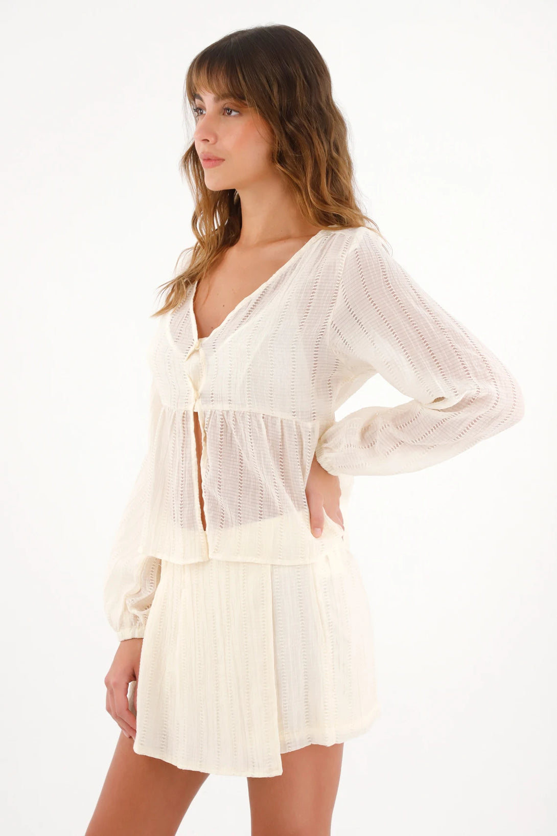 Shirt in Embroidered Fabric with Ruffles Black for Women
