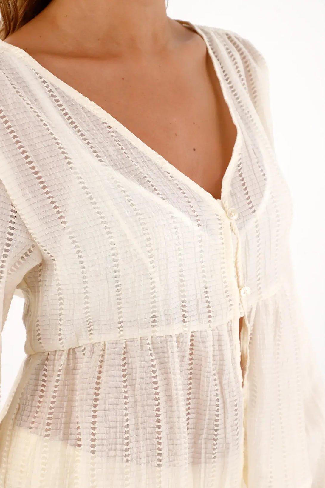Shirt in Embroidered Fabric with Ruffles Black for Women