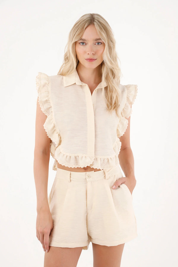 Camisa tipo chaleco con boleros crudo para mujer