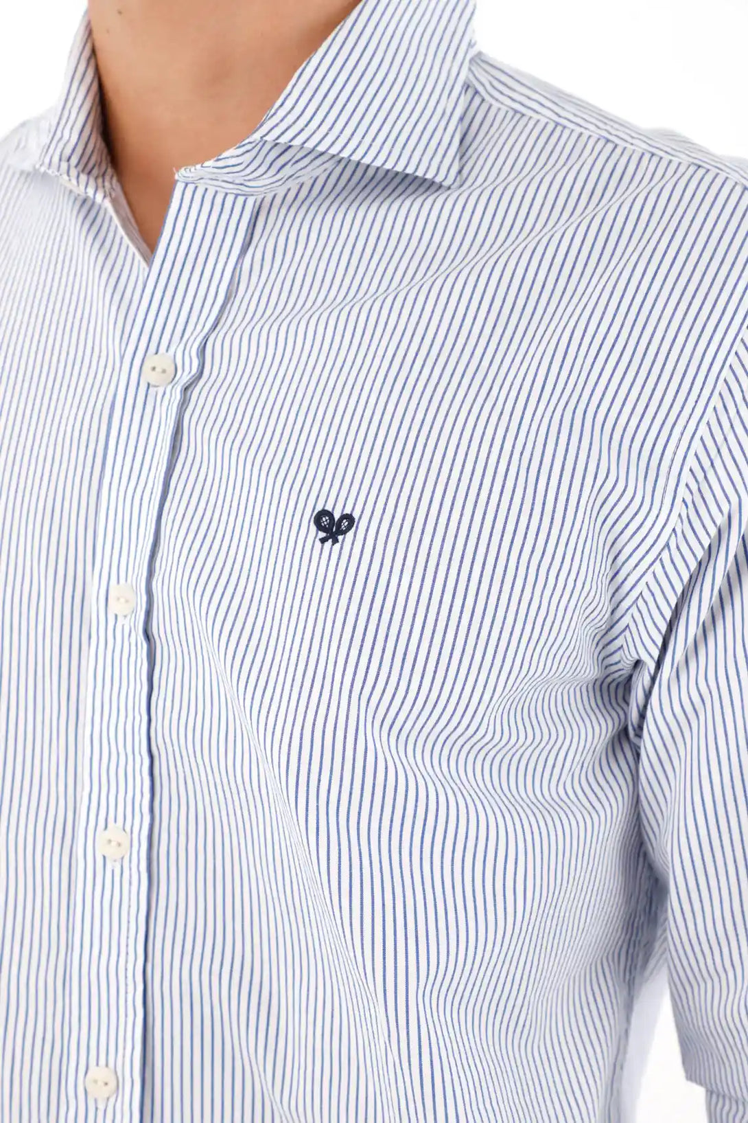 Camisa manga larga con textura azul para hombre