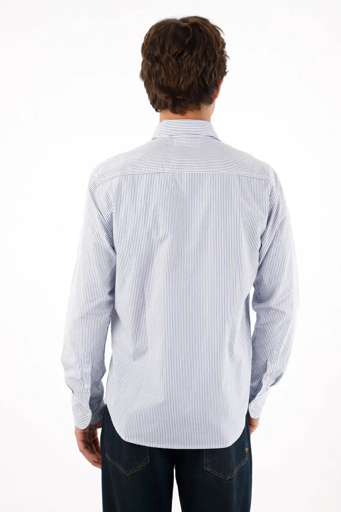 Camisa manga larga con textura azul para hombre